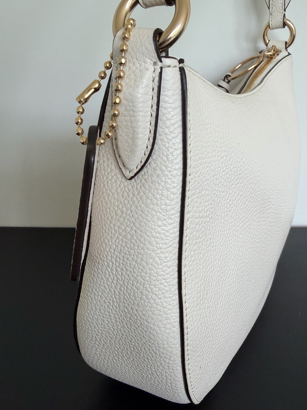 Coach Sutton 52548 Pebbled Leather Hobo Shoulder Bag Chalk Gold Tassel - Picture 9 of 12